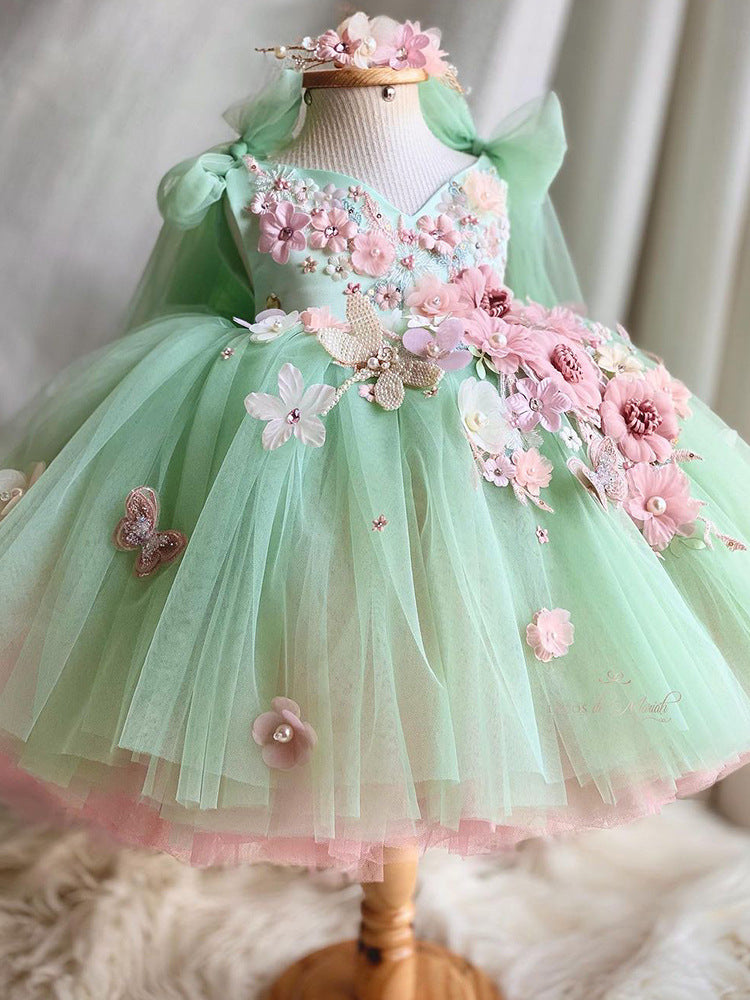 KLFFLGID Children's Dress Heavy Industry Rainbow Blue Children's Princess Dress