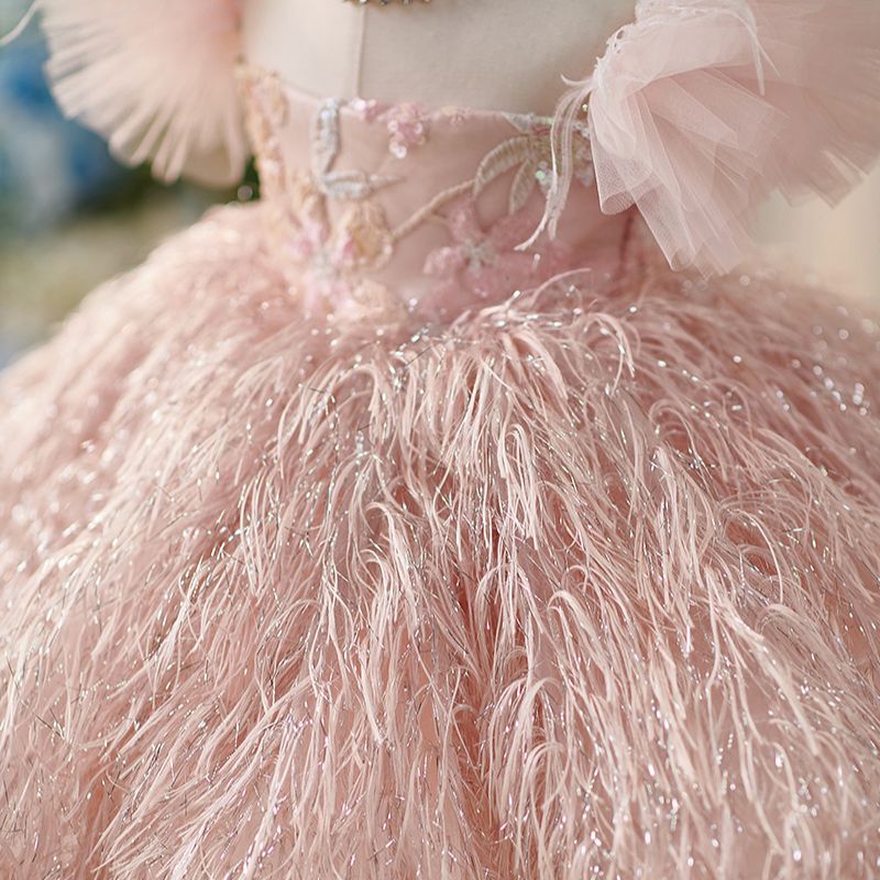 Baby's Birthday Dress Stylish Feather Pageant Gown｜KLFFLGID