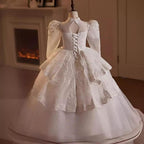 2-12 years old wedding flower girl long sleeve sequin fluffy fashionable girl evening dress