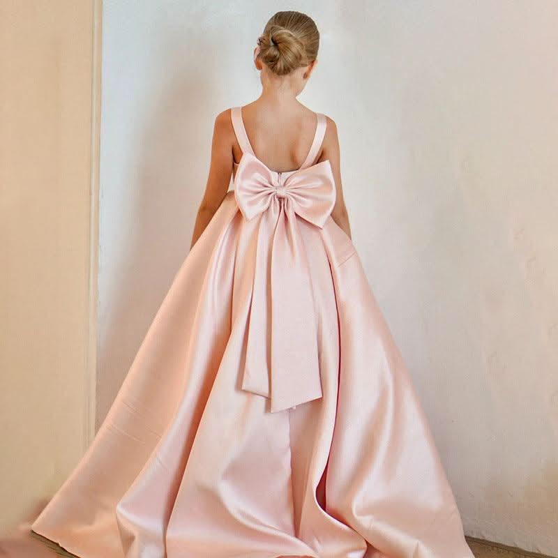 New style suspender bow satin birthday party girl princess dress