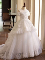 Trailing wedding dress flower girl evening dress new sequin embroidered mesh piano stage performance girl princess dress