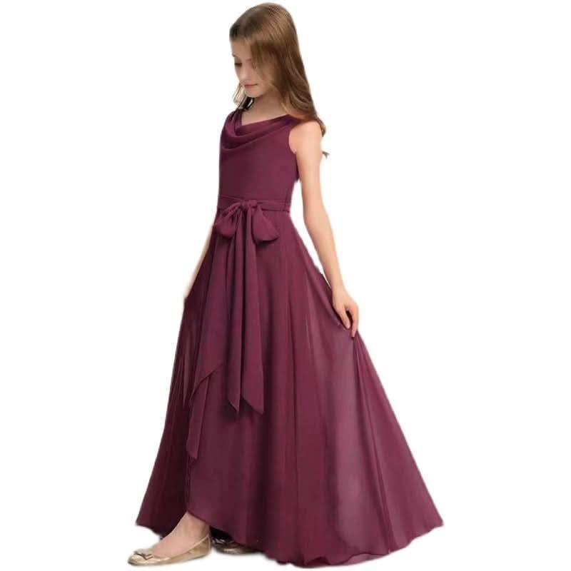 Wedding flower girl elegant solid color long evening dress