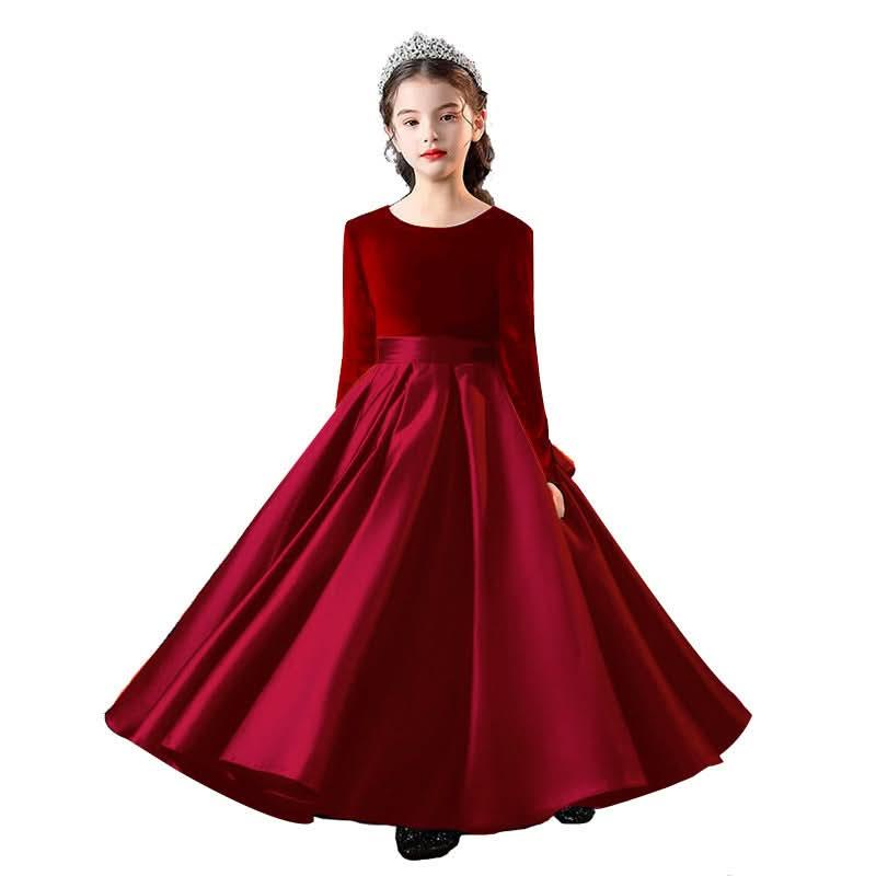Girls gold velvet long-sleeved princess dress carnival banquet host elegant evening dress