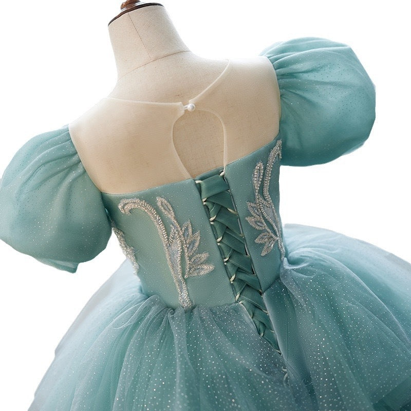Girls Puff Sleeve Embroidered Evening Party Cake Dress | KLFFIGID