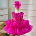Baby Pink Sequin Feather Hem Princess Party Dress | KLFFIGID