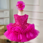 Baby Pink Sequin Feather Hem Princess Party Dress | KLFFIGID