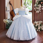 New Puff Sleeve Sequined Children's Birthday Party Mesh Girl Princess Dress