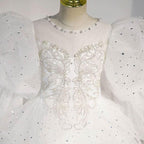 Girls Evening Dress Fashion White Puff Long Sleeve Flower Girl Wedding Dress Puffy Girl Princess Dress