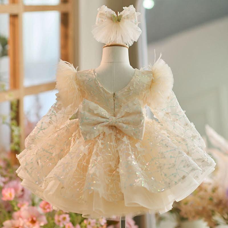 0-12Y Girls Long Sleeve Butterfly Embroidered Princess Dress | KLIFFIGID