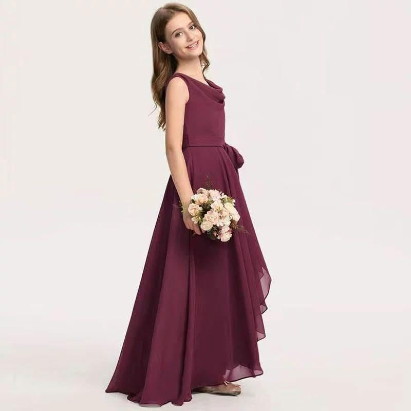 Wedding flower girl elegant solid color long evening dress