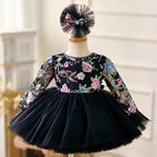 Purple Long Sleeve Embroidered Tulle Party Dress | KLFFIGID