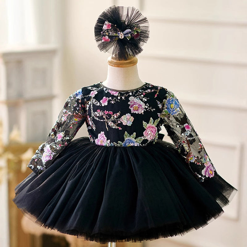 Purple Long Sleeve Embroidered Tulle Party Dress | KLFFIGID