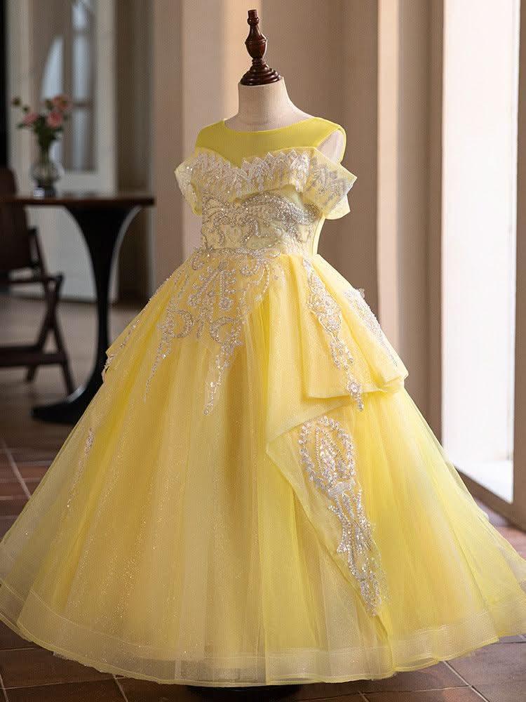 New 3-12-year-old baby birthday party evening dress embroidered sequins fluffy mesh girl princess dress