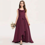 Wedding flower girl elegant solid color long evening dress