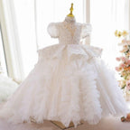 White Wedding Dress Flower Girl Catwalk Trailing Sequin Girl Princess Dress