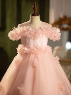 Children's Dress Wedding Pink Rose Elegant Evening Dress Birthday Party Girl Princess Dress