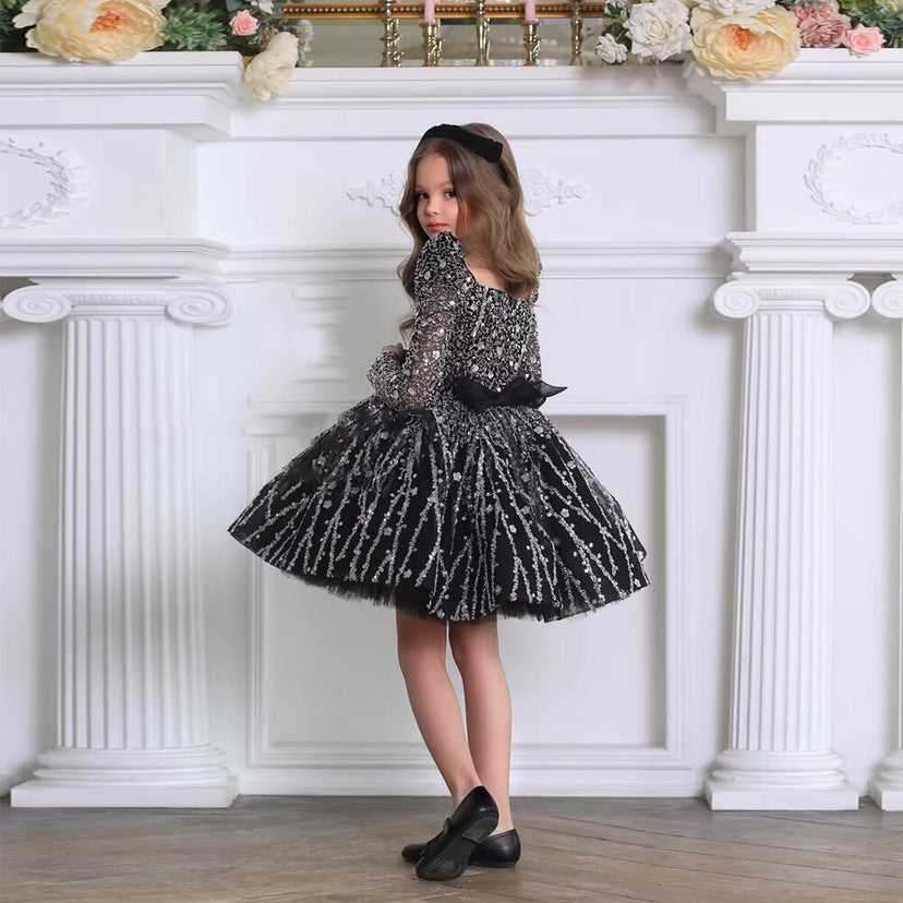 Girls Long Sleeve Sequin Princess Party Dress | KLFFIGID