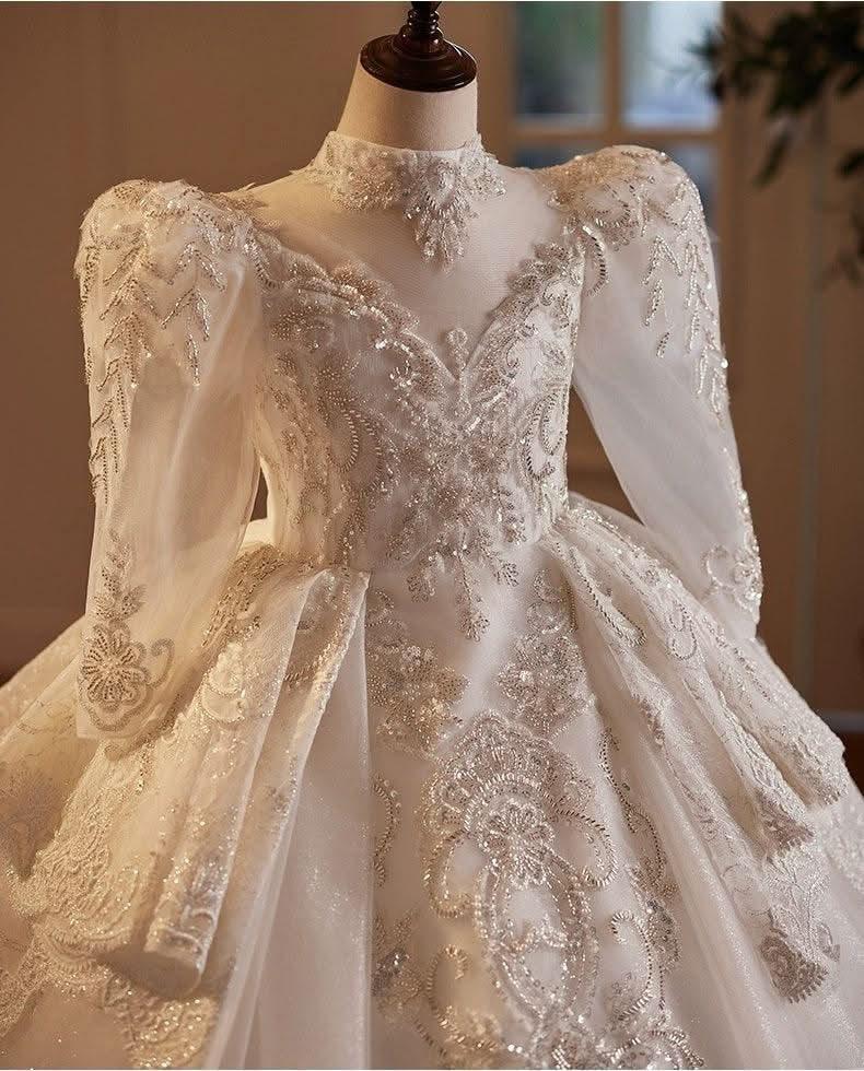 2-12 years old wedding flower girl long sleeve sequin fluffy fashionable girl evening dress