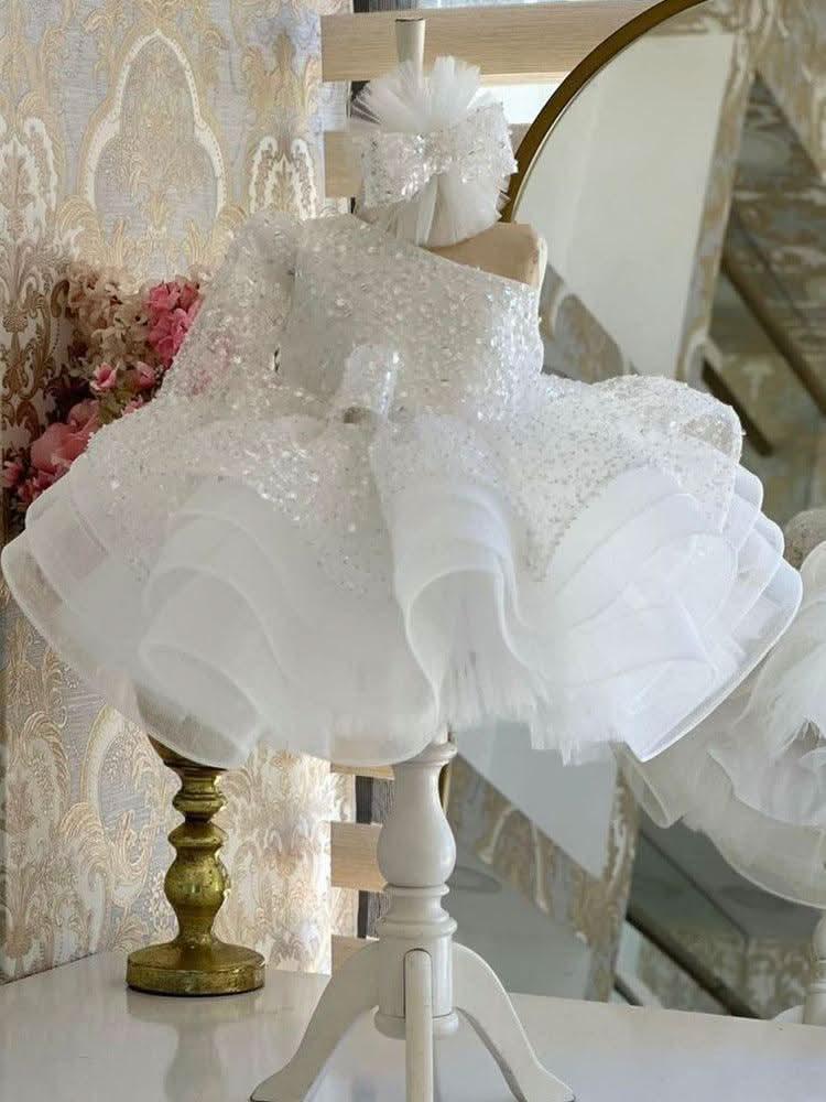 KLFFLGID Girls dress sequin short princess fluffy mesh skirt
