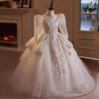 2-12 years old wedding flower girl long sleeve sequin fluffy fashionable girl evening dress