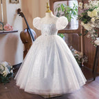 New Girls Birthday Party Puff Sleeve Sequin Children's Evening Dress