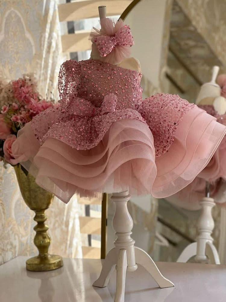 KLFFLGID Girls dress sequin short princess fluffy mesh skirt