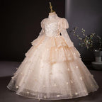 Children's Dress Mesh Butterfly Long Sleeve Birthday Party Girl Long Dress