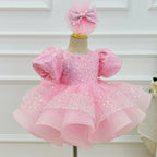 Girls Sequin Puff Sleeve Birthday Princess Dress with Headband | KLFFIGID