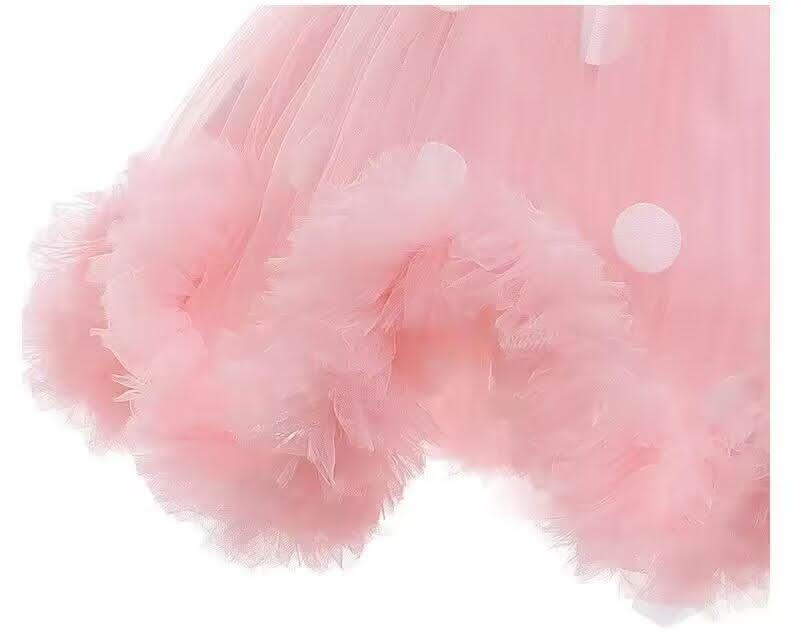 Girls Polka Dot Suspender Tutu Dress with Asymmetric Hem | KLFFIGID