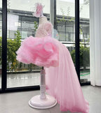 Pink Trailing Pearl Mesh Fluffy Princess Dress for Girls | KLFFIGID