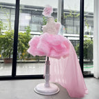 Pink Trailing Pearl Mesh Fluffy Princess Dress for Girls | KLFFIGID