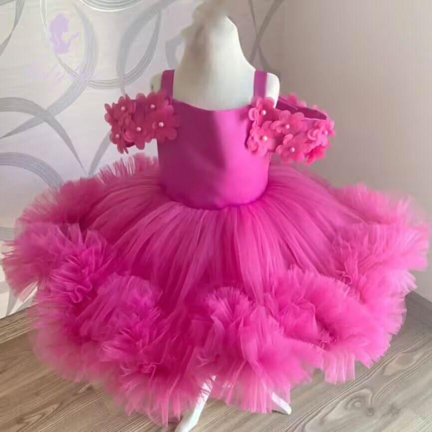 Rose Red Suspender Mesh Girls Princess Dress | KLFFIGID