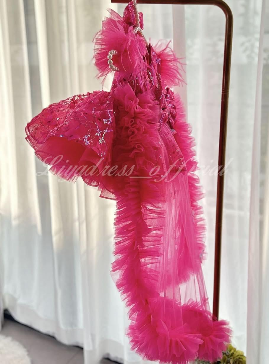 Flutter Sleeve Butterfly Tail Fluffy Girls Birthday Princess Dress | KLFFIGID