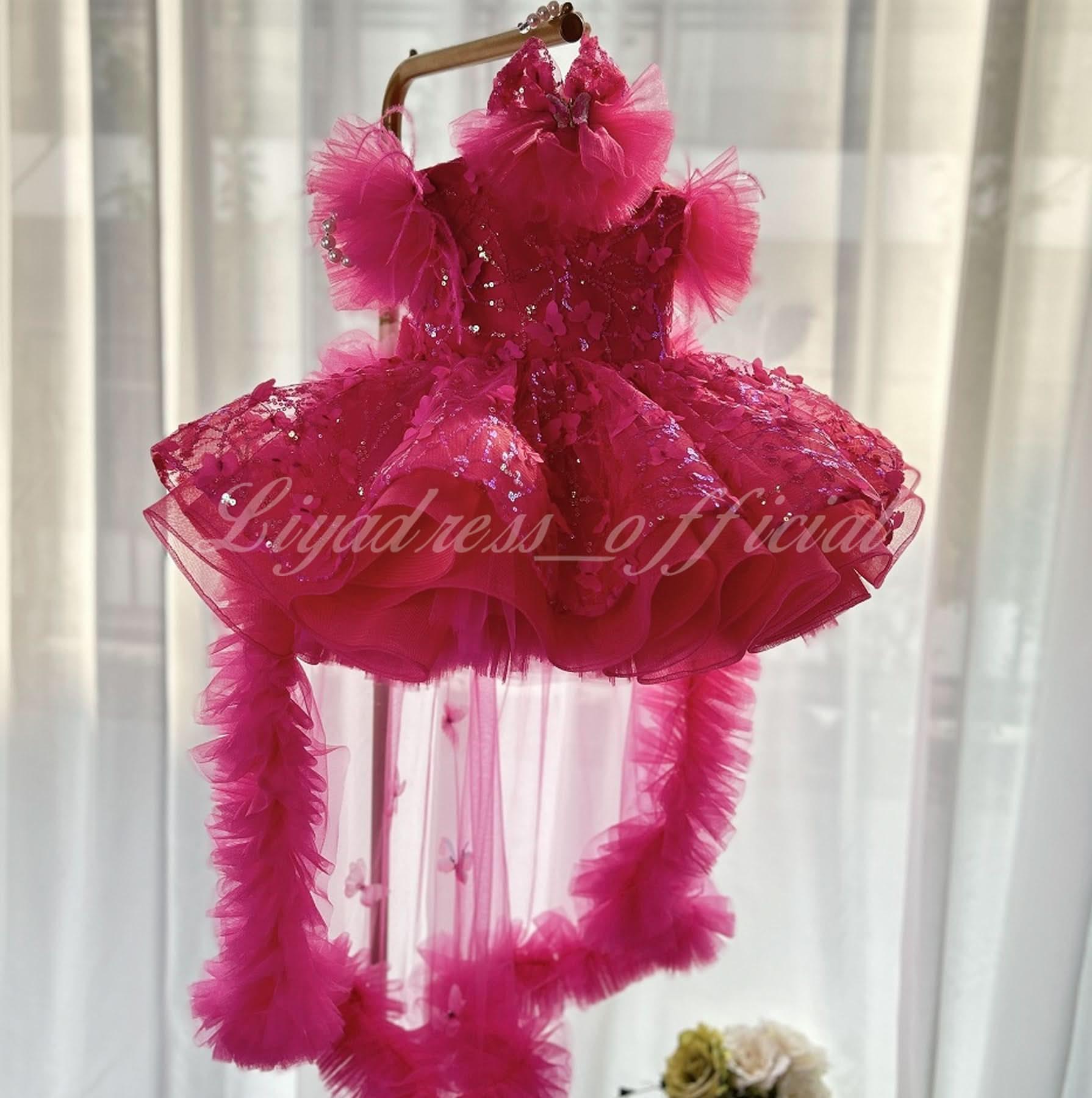 Flutter Sleeve Butterfly Tail Fluffy Girls Birthday Princess Dress | KLFFIGID