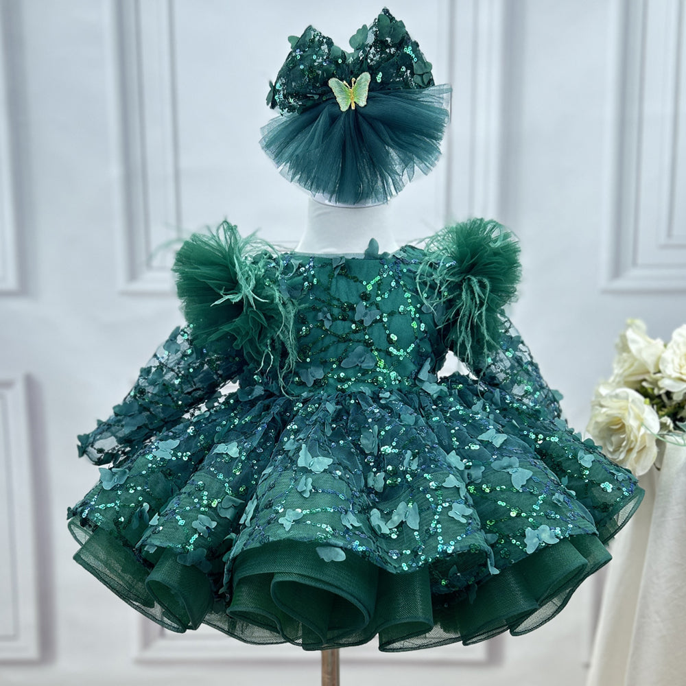 0-12Y Girls Long Sleeve Butterfly Embroidered Princess Dress | KLFFLGID