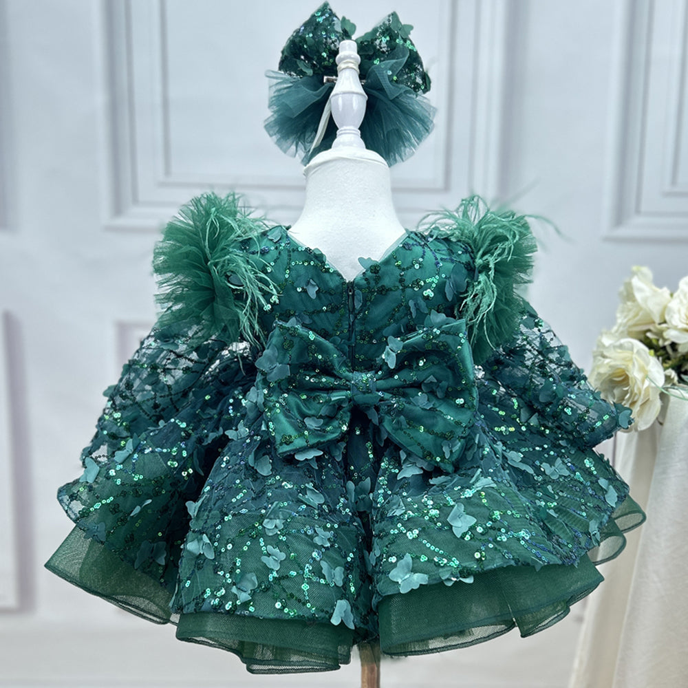 0-12Y Girls Long Sleeve Butterfly Embroidered Princess Dress | KLFFLGID