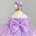 Girls Pink Tulle Princess Dress with 3D Floral Appliqués｜KLFFLGID
