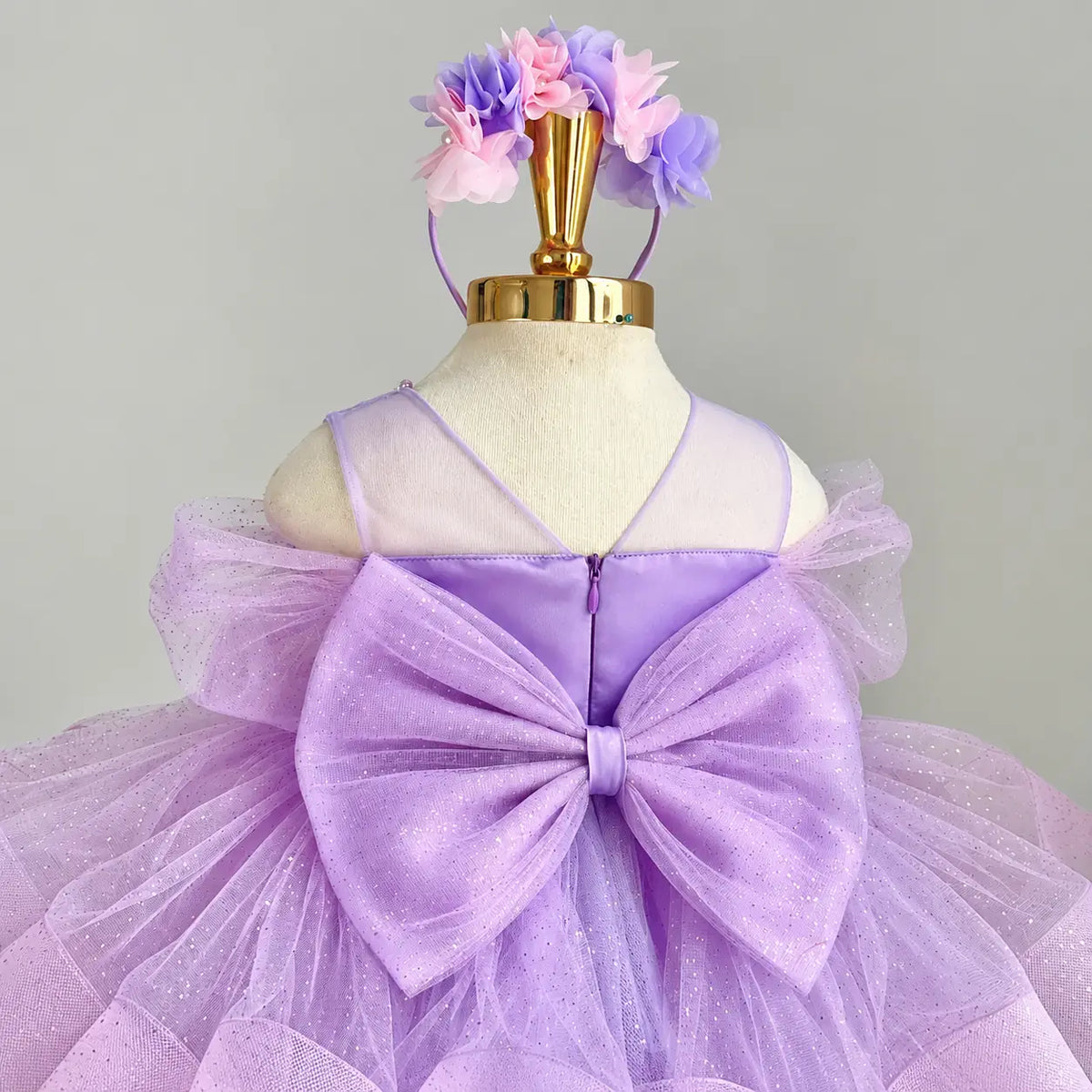 Girls Pink Tulle Princess Dress with 3D Floral Appliqués｜KLFFLGID