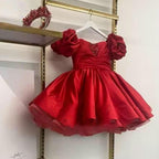 Pink Puff Sleeve Girls Princess Birthday Dress | KLFFIGID