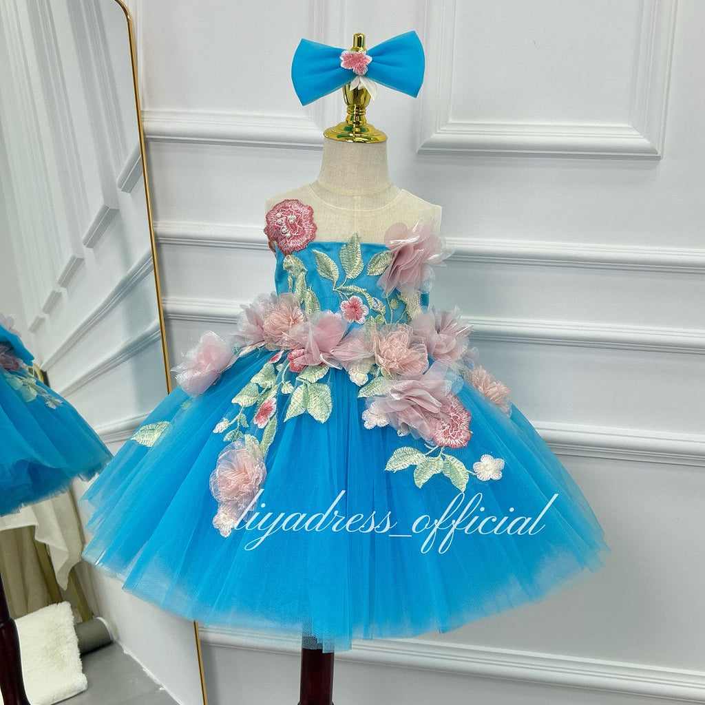 Baby Girl 3D Flower Tulle Tutu Dress & Headband | KLFFLGID