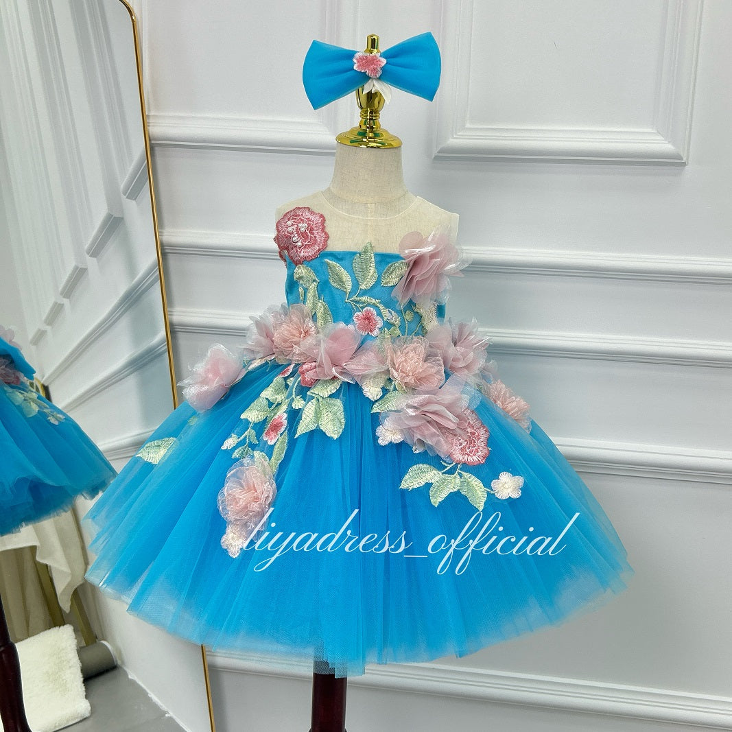 Baby Girl 3D Flower Tulle Tutu Dress & Headband | KLFFLGID