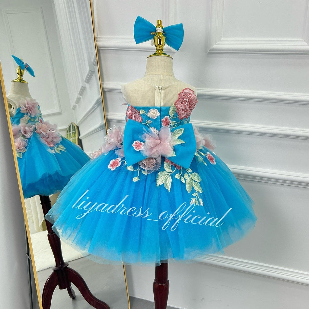 Baby Girl 3D Flower Tulle Tutu Dress & Headband | KLFFLGID