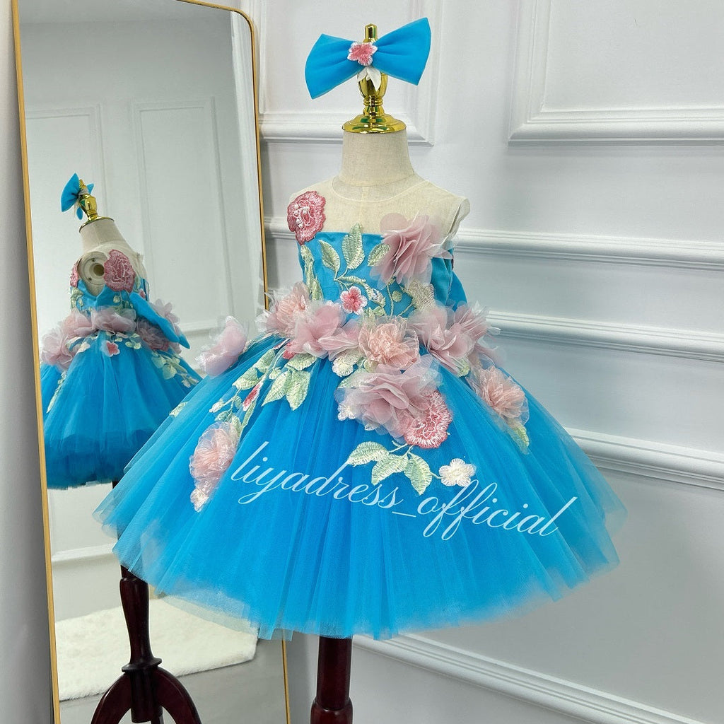 Baby Girl 3D Flower Tulle Tutu Dress & Headband | KLFFLGID