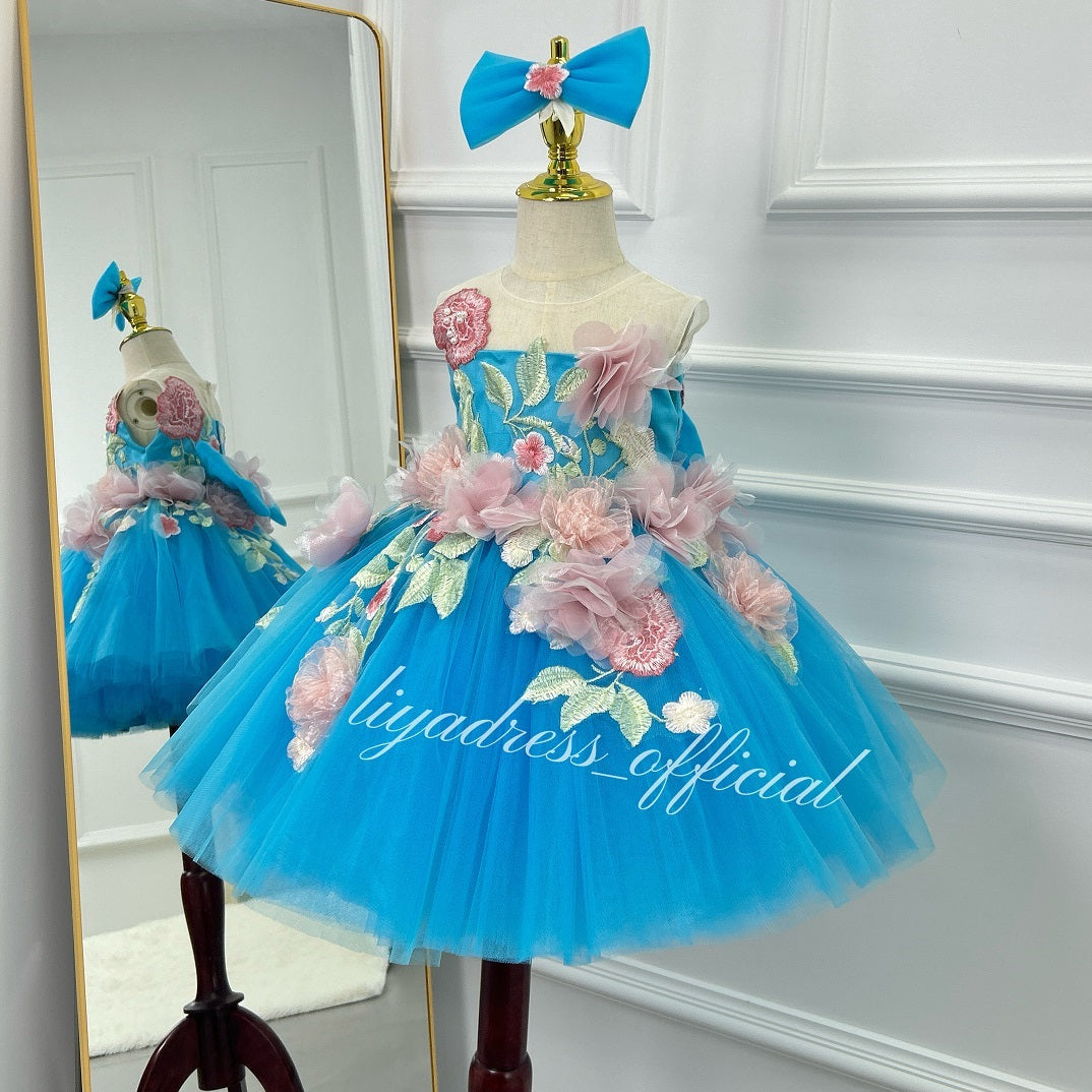 Baby Girl 3D Flower Tulle Tutu Dress & Headband | KLFFLGID