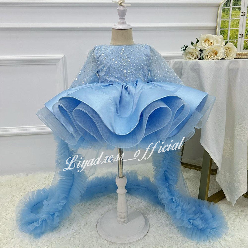Infant Satin Sequin Dress Tulle Train Birthday Party Evening Wedding Princess | KLFFLGID