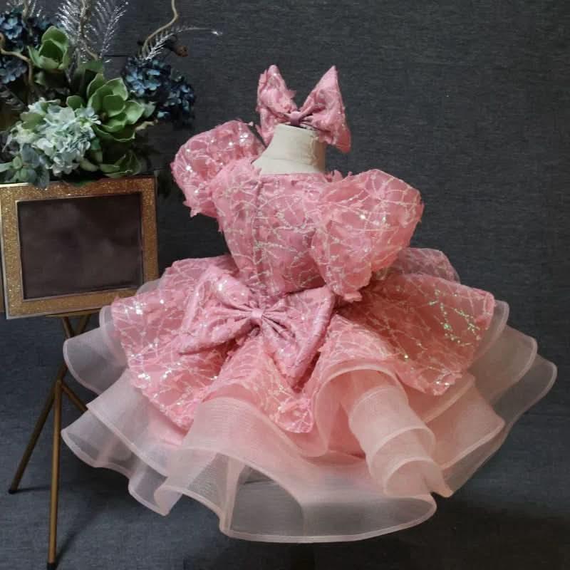 Baby Girl Puff Sleeve Sequin Lace Tulle Dress Birthday Party Wedding Princess | KLFFLGID