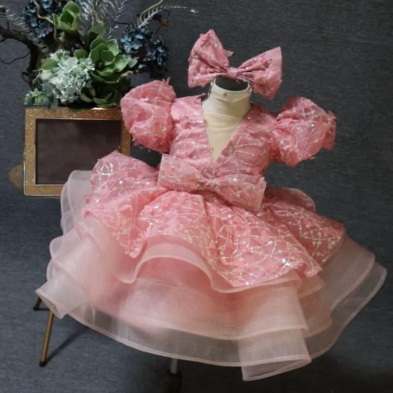 Baby Girl Puff Sleeve Sequin Lace Tulle Dress Birthday Party Wedding Princess | KLFFLGID