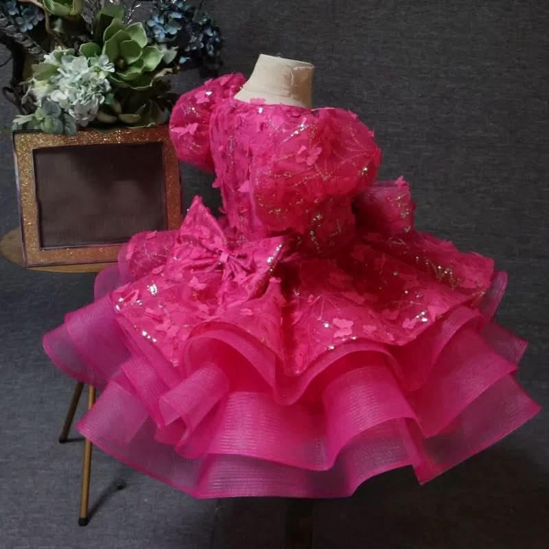 Baby Girl Puff Sleeve Sequin Lace Tulle Dress Birthday Party Wedding Princess | KLFFLGID