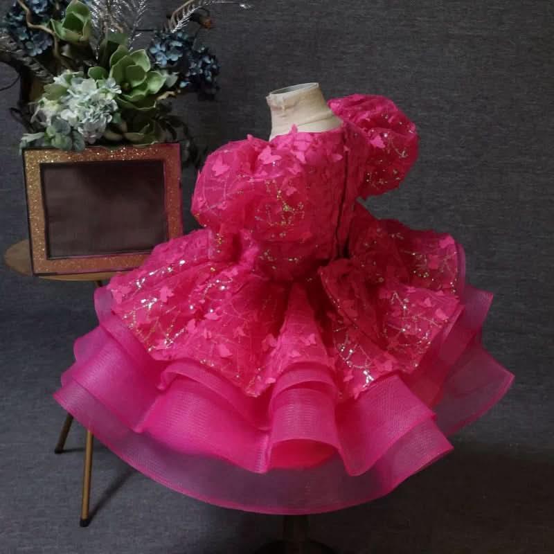 Baby Girl Puff Sleeve Sequin Lace Tulle Dress Birthday Party Wedding Princess | KLFFLGID
