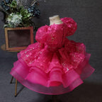 Baby Girl Puff Sleeve Sequin Lace Tulle Dress Birthday Party Wedding Princess | KLFFLGID